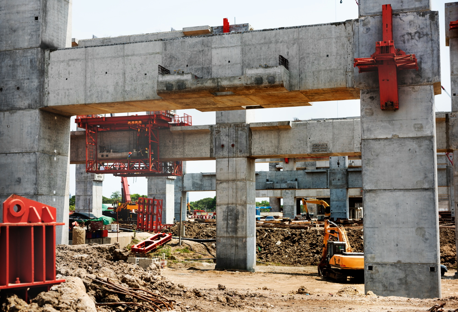 Cement pillars at a construction site